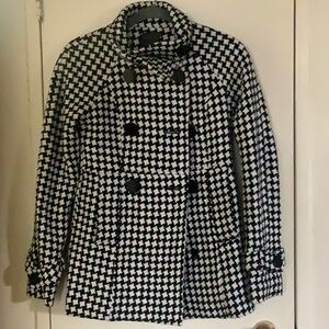 Black and White Checkered Peacoat with Notched Lapel